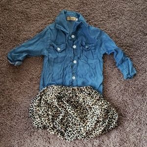 Denim shirt & Leopard Print Skirt size 12-18M